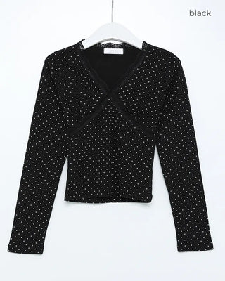 Dot Lace Point V-Neck Long Sleeve T-Shirt