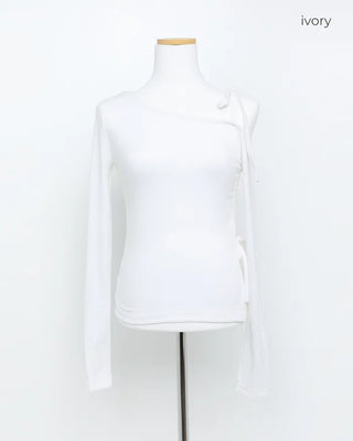 Asymmetrical Off-Shoulder Ribbon T-Shirt