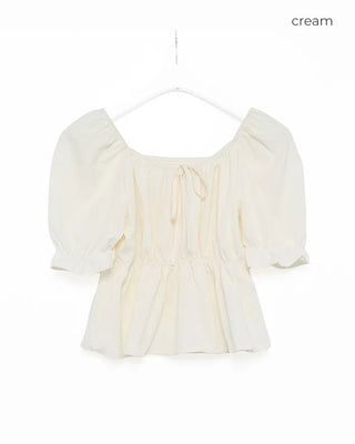 Ribbon Shirred Off-Shoulder Blouse