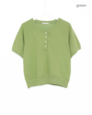 Henley neck short-sleeved sweatshirt