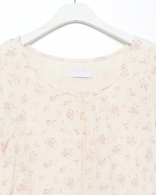 Short puff-sleeve walnut button pocket gauze tunic