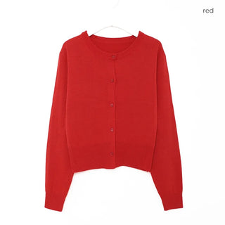 Round neck cropped knit cardigan