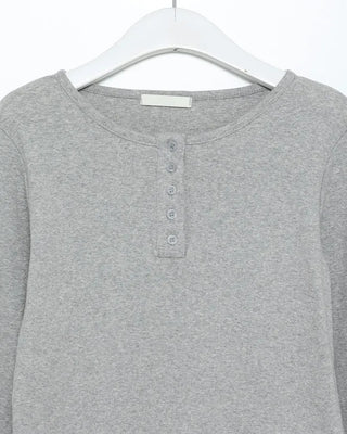 Henley neck frill long-sleeved T-shirt