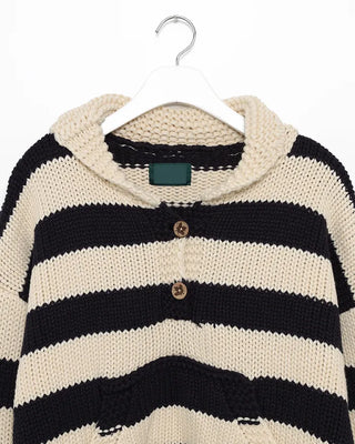High-gauge knit polo neck wide striped sweater