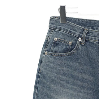 Washed wide-leg long denim pants