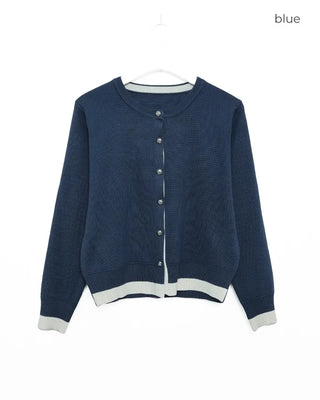 Hem two-tone round button cardigan