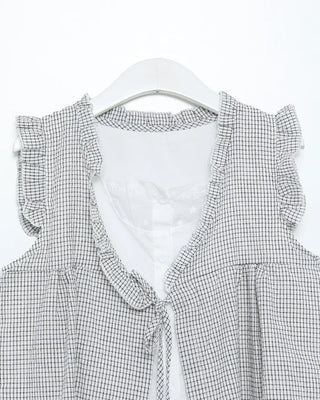 Checkered frill layered sleeveless top