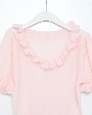 Frill neckline short-sleeved knit