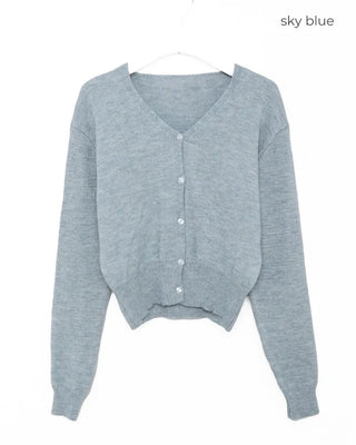 V-neck wool knit cardigan