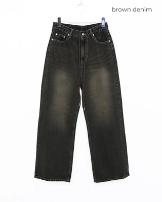 Straight-leg denim pants with string waistband