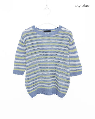 Wave Rib Border Half Sleeve Knit