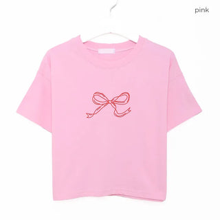 Ribbon short-sleeved cropped T-shirt