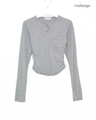 Ribbed Shirring Knit T-Shirt