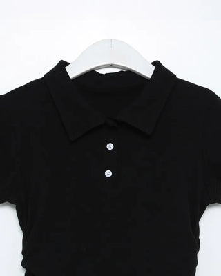 Color neck lace detail short-sleeved T-shirt