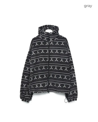 (Unisex) Ethnic Fleece Hooded Jacket with Drawstring