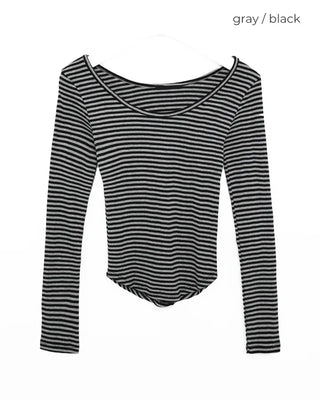 U-neck striped long-sleeved T-shirt
