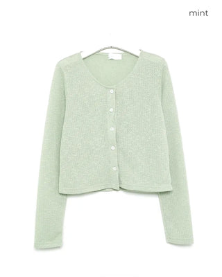 Simple round neck button cardigan