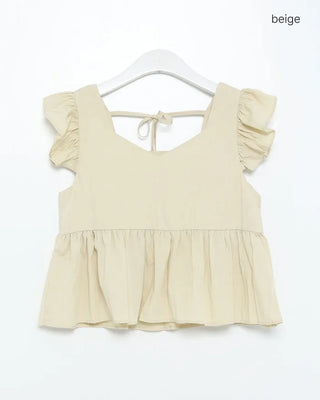 Frilled sleeveless top and wide-leg pants set