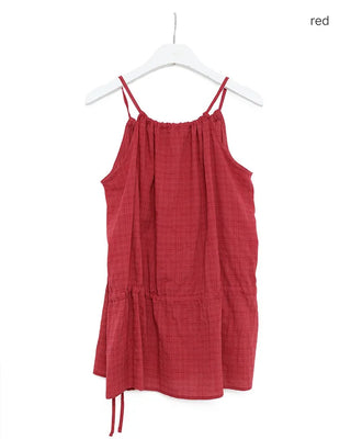 Checked sleeveless shirred blouse