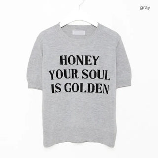 Lettering Half-Sleeve Knit