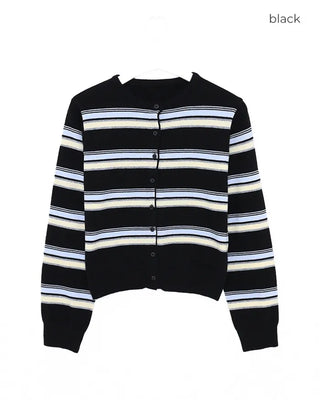 Multi-stripe round neck cardigan