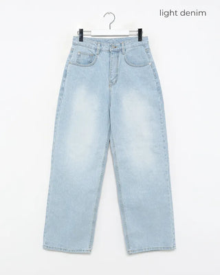 Washed straight denim pants