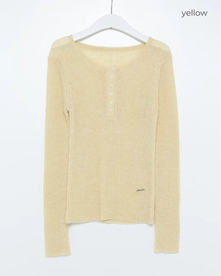 Half-open button ribbed knit