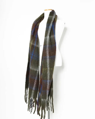 Wool mix check big fringe scarf