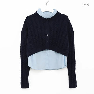 Twist knit cardigan and shirt set