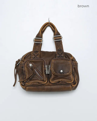 2-Way Vintage Double Pocket Square Boston Bag