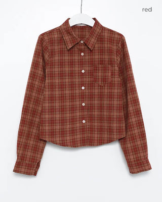 One-pocket semi-cropped tartan check shirt