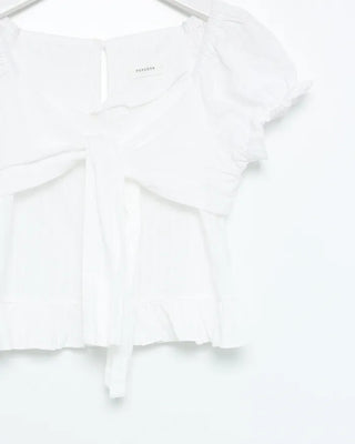 Bust strap ribbon puff frill blouse