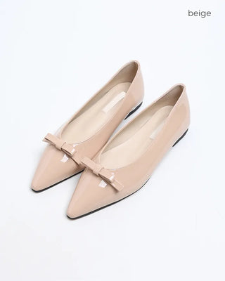 Enamel stiletto heel ribbon flat shoes