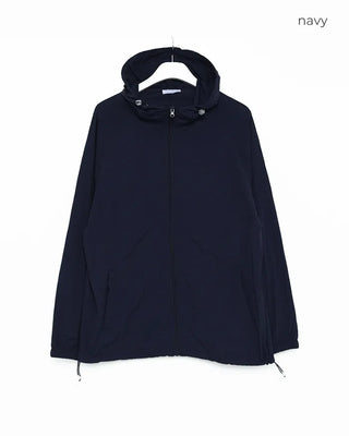 Nylon hooded drawstring zip-up jacket