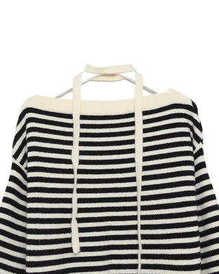 Tie-set off-shoulder striped knit