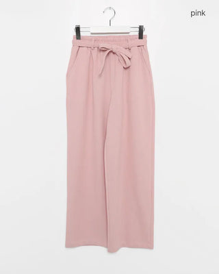 Wide-leg pants with waist ribbon