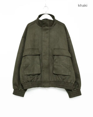 (Unisex) Suede Waistbanding High Neck Jacket