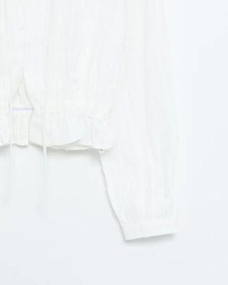 Lace neck striped button blouse