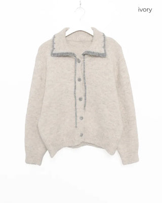 Two-tone ribbon knit cardigan