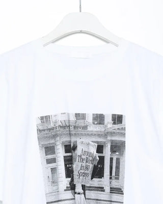 Women's monochrome photo lettering half-length T-shirt