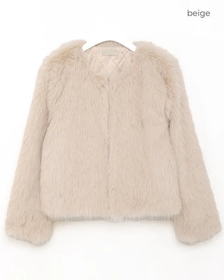 Round neck fur jacket