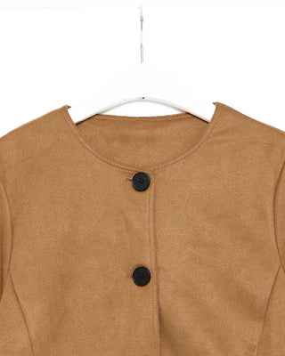 Collarless suede jacket