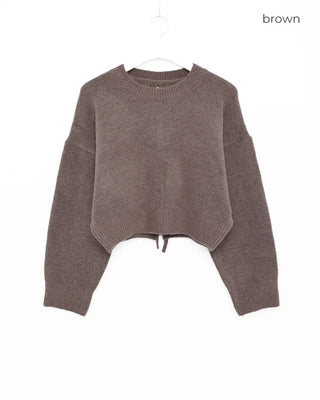 Ribbed back ribbon string long-sleeve knit