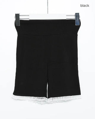 Lace hem short ribbed leggings pants