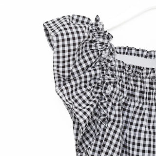 Gingham check frill blouse