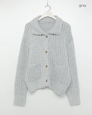 Ribbed Collar Pocket Cardigan