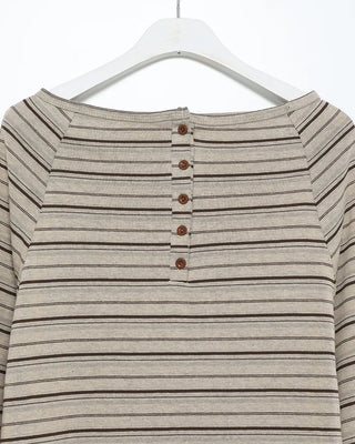 Striped button-down off-shoulder T-shirt