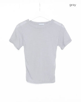 See-through ribbed half-length T-shirt