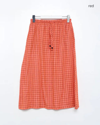 Checkered midi skirt with waist string