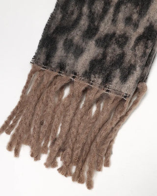 Leopard fringe knit scarf
